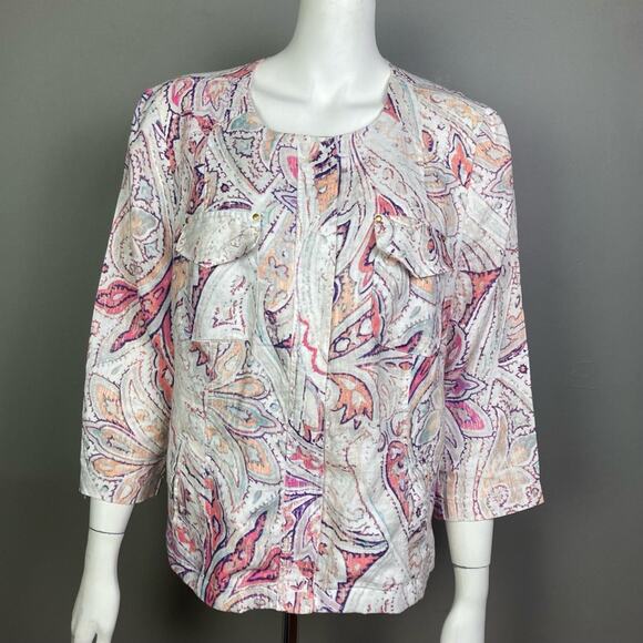 Chico's jacket large linen white pastel pattern print comfortable summer office - Picture 5 of 14